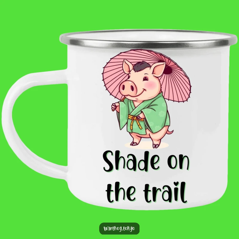 Funny Warthog Kimono Camping Mug: Playful Outdoor Companion with a Parasol