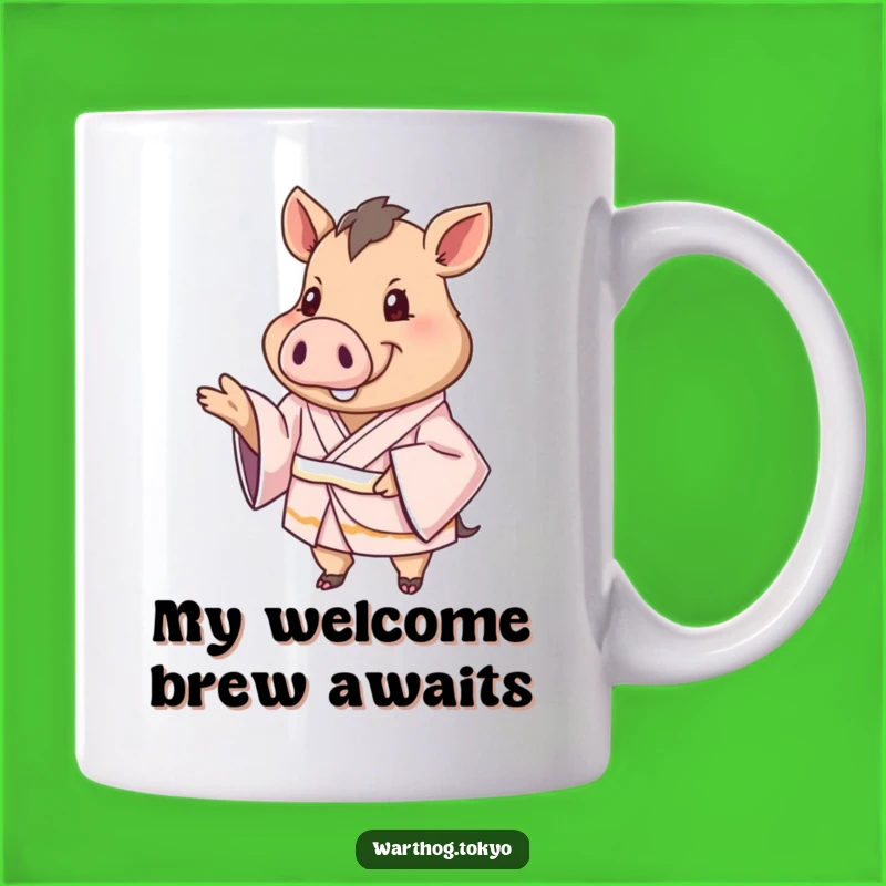 Funny Warthog Kimono Greeting Mug: A Warm Welcome for Coffee Lovers