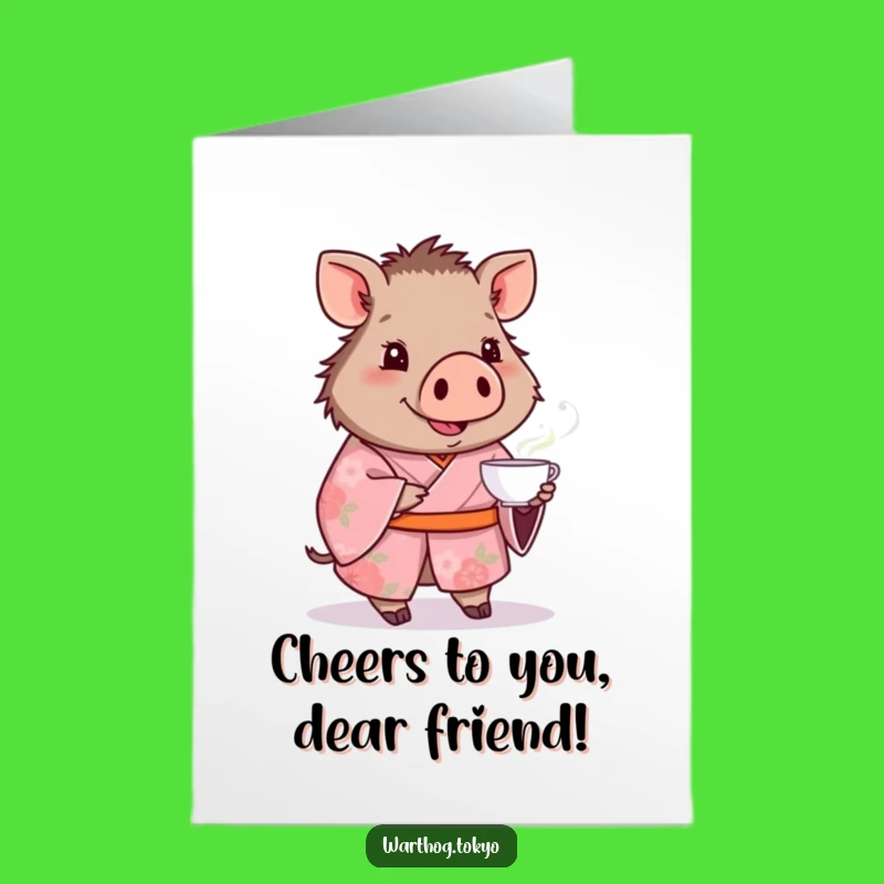 Free Printable Warthog Birthday Card: Pink Kimono Tea Time, Downloadable Gift