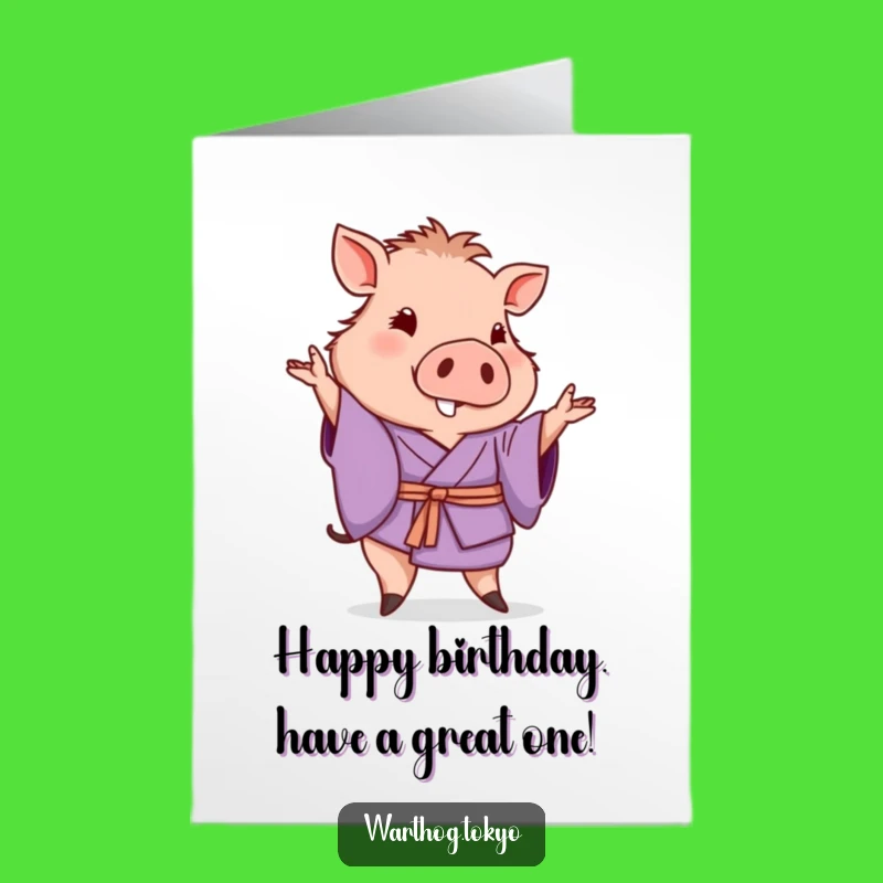 Free Printable Warthog Birthday Card: Purple Kimono Wave, Downloadable Gift