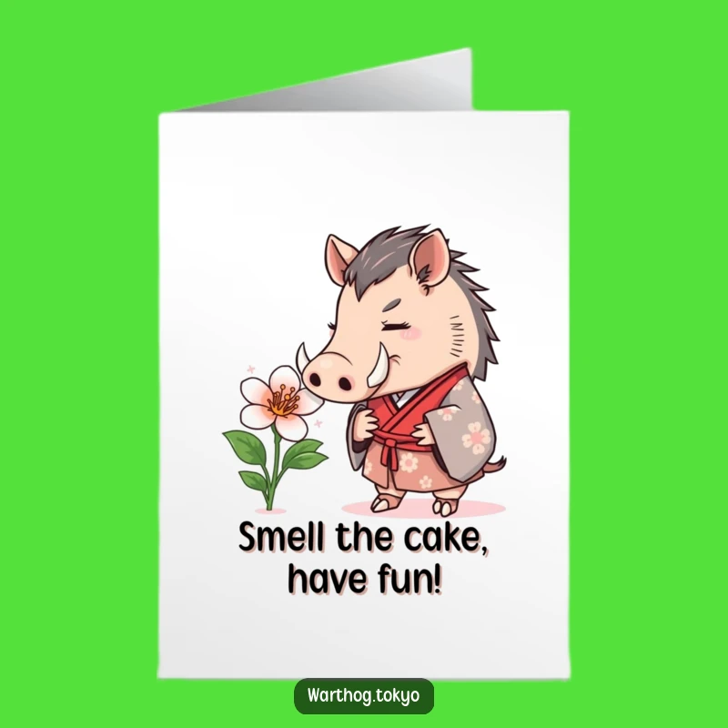 Free Printable Birthday Card: Warthog's Floral Fun - Funny Downloadable Gift for Nature Lovers