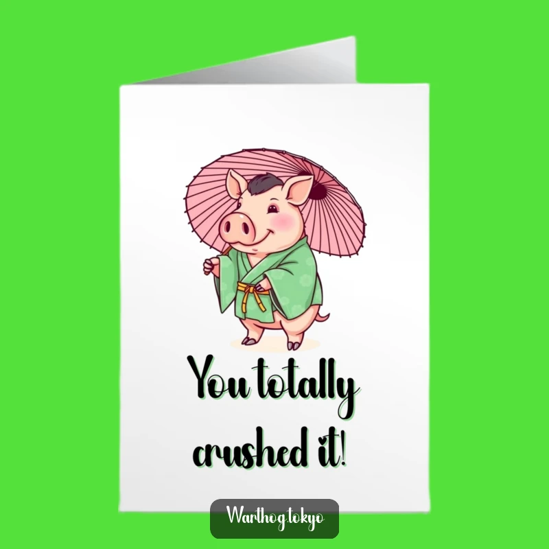 Free Printable Warthog Congrats Card: Green Kimono Parasol, Downloadable Gift