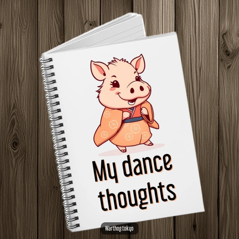 Funny Notebook: Warthog in a traditional kimono doing a subtle, happy shuffle, ideal for jotting down creative ideas.