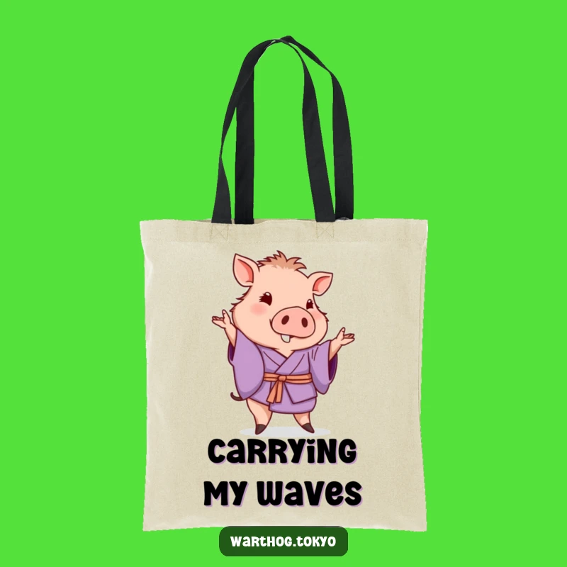 Funny Warthog Kimono Tote Bag: Carry Elegance with Purple Warthog Wave